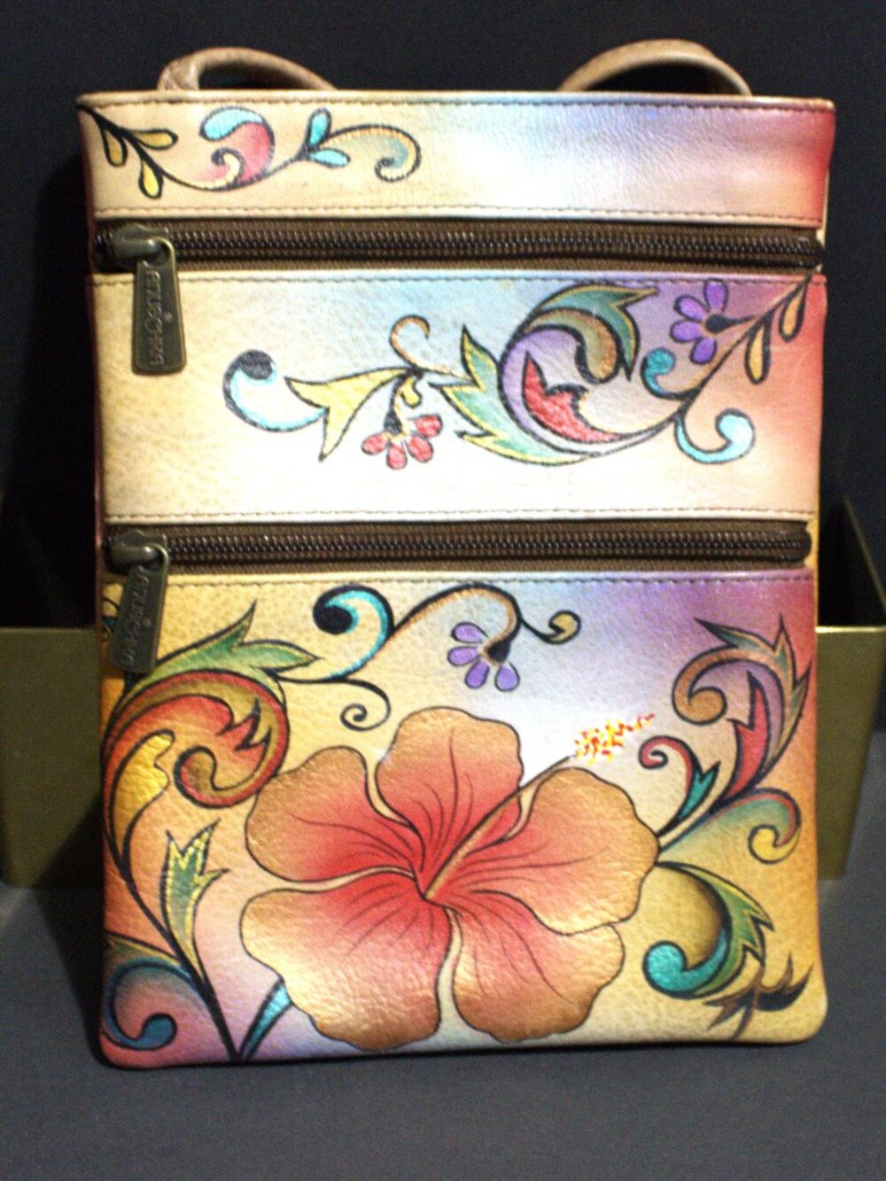 Anushcka, Floral Hand Painted, Multicolor Crossbody Bag with Zipper Accents